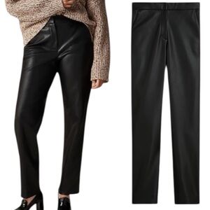 J.Crew NEW Kate Vegan Leather Straight-Leg Pants Black Size 10